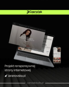 Makieta responsywnej strony internetowej Jaranovska.pl na laptopie i telefonie, z logo Czerwiak Studio